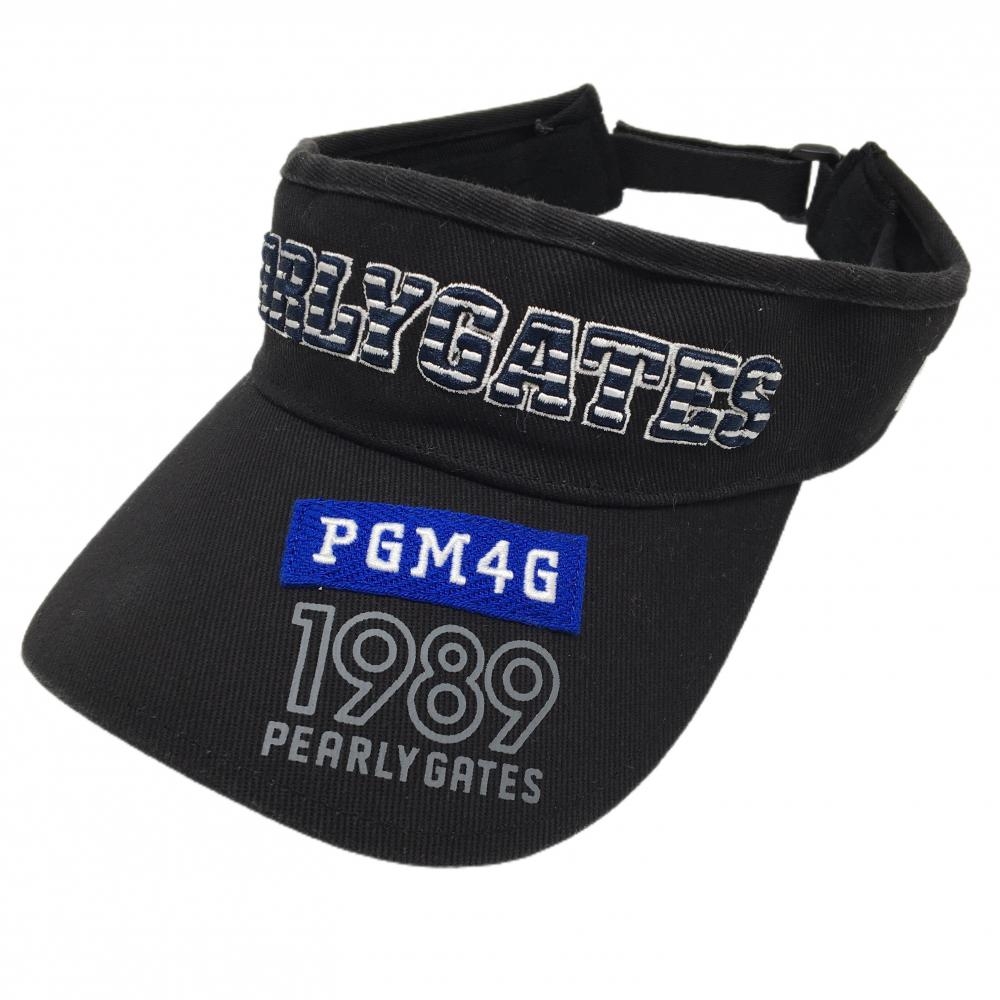 【美品】パーリーゲイツ サンバイザー 黒×ネイビー×白 フロント立体ロゴ  FR   ゴルフウェア PEARLY GATES