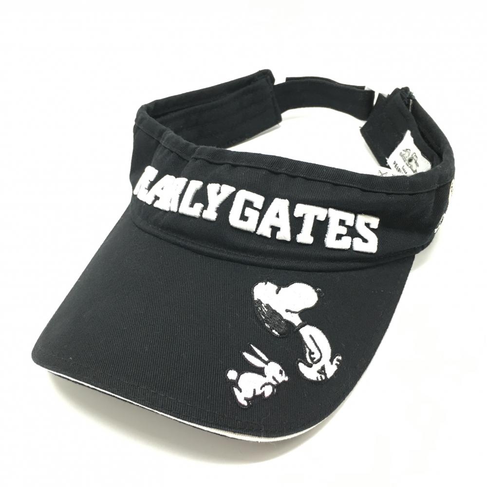 【美品】パーリーゲイツ×PEANUTS サンバイザー 黒×白 立体ロゴ スヌーピー FR   ゴルフウェア PEARLY GATES