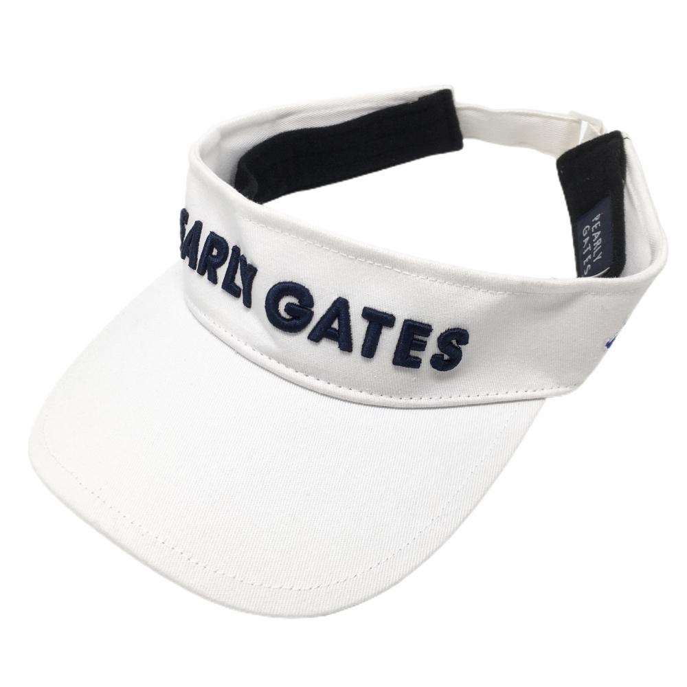 【美品】パーリーゲイツ サンバイザー 白×ネイビー 立体ロゴ 汗取りパッド付 FR   ゴルフウェア PEARLY GATES