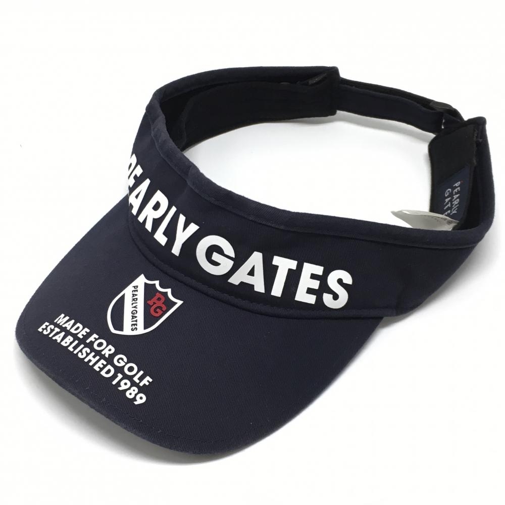 パーリーゲイツ サンバイザー ネイビー×白 ロゴプリント 汗取りパッド付 FR   ゴルフウェア PEARLY GATES