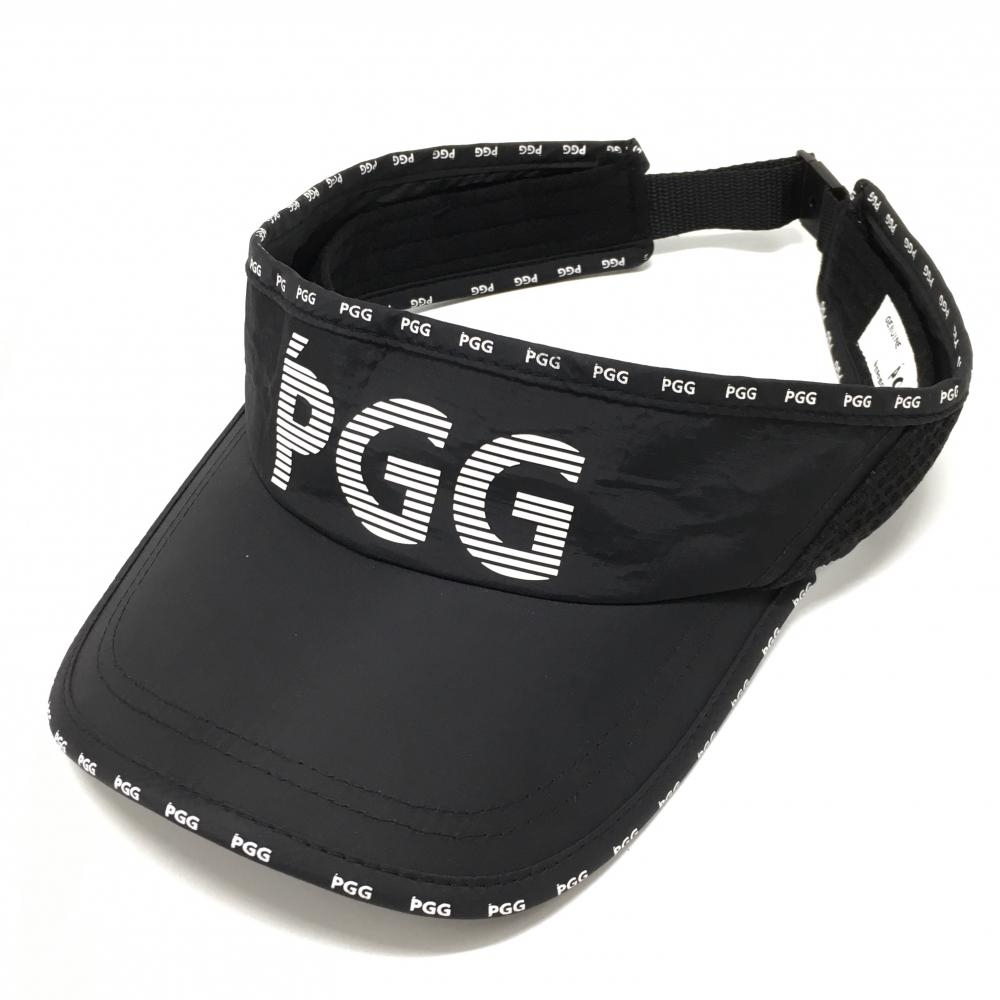 【美品】PGGパーリーゲイツ サンバイザー 黒×白 ロゴプリント FR   ゴルフウェア PEARLY GATES