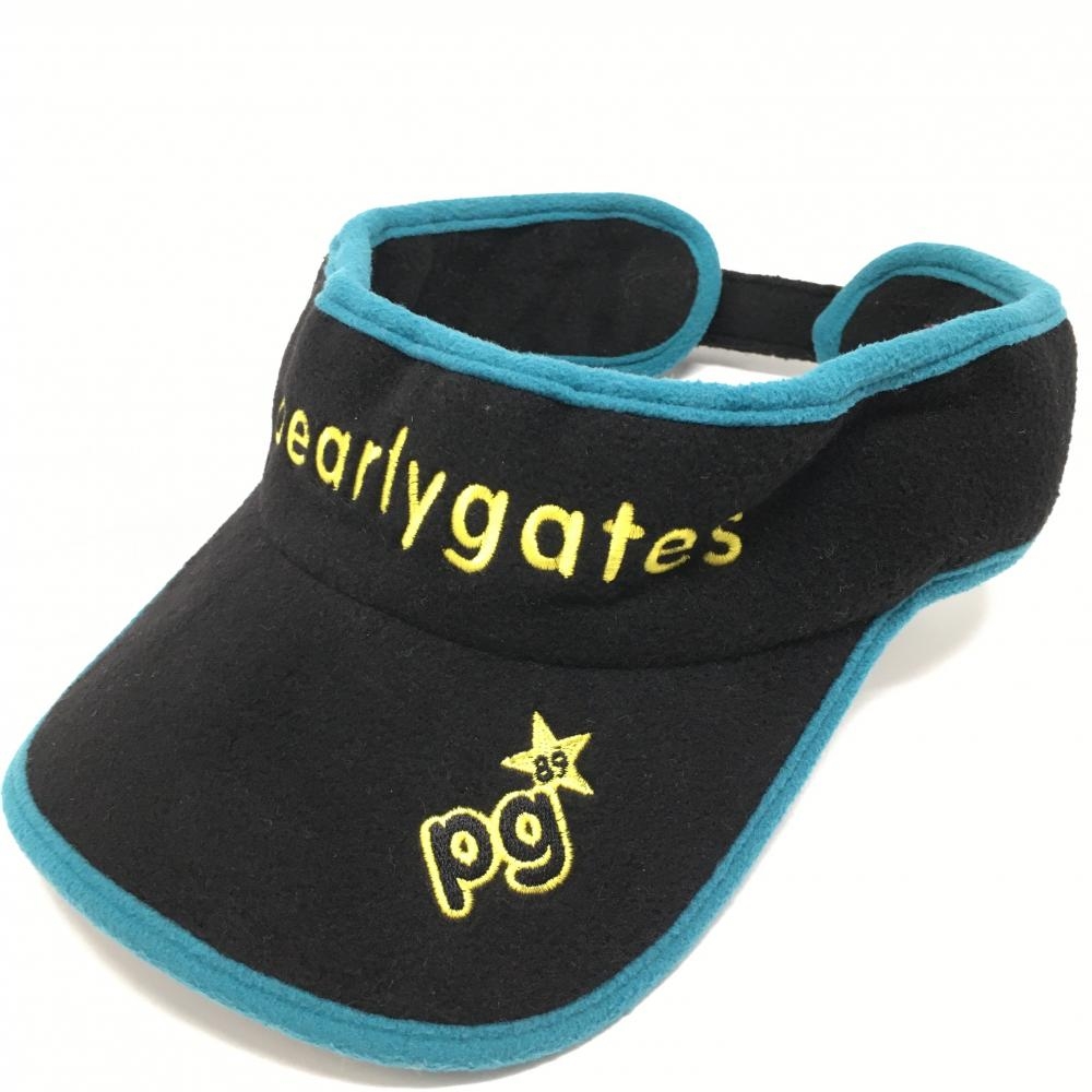 【美品】パーリーゲイツ サンバイザー 黒×ブルーグリーン 微起毛  S   ゴルフウェア PEARLY GATES