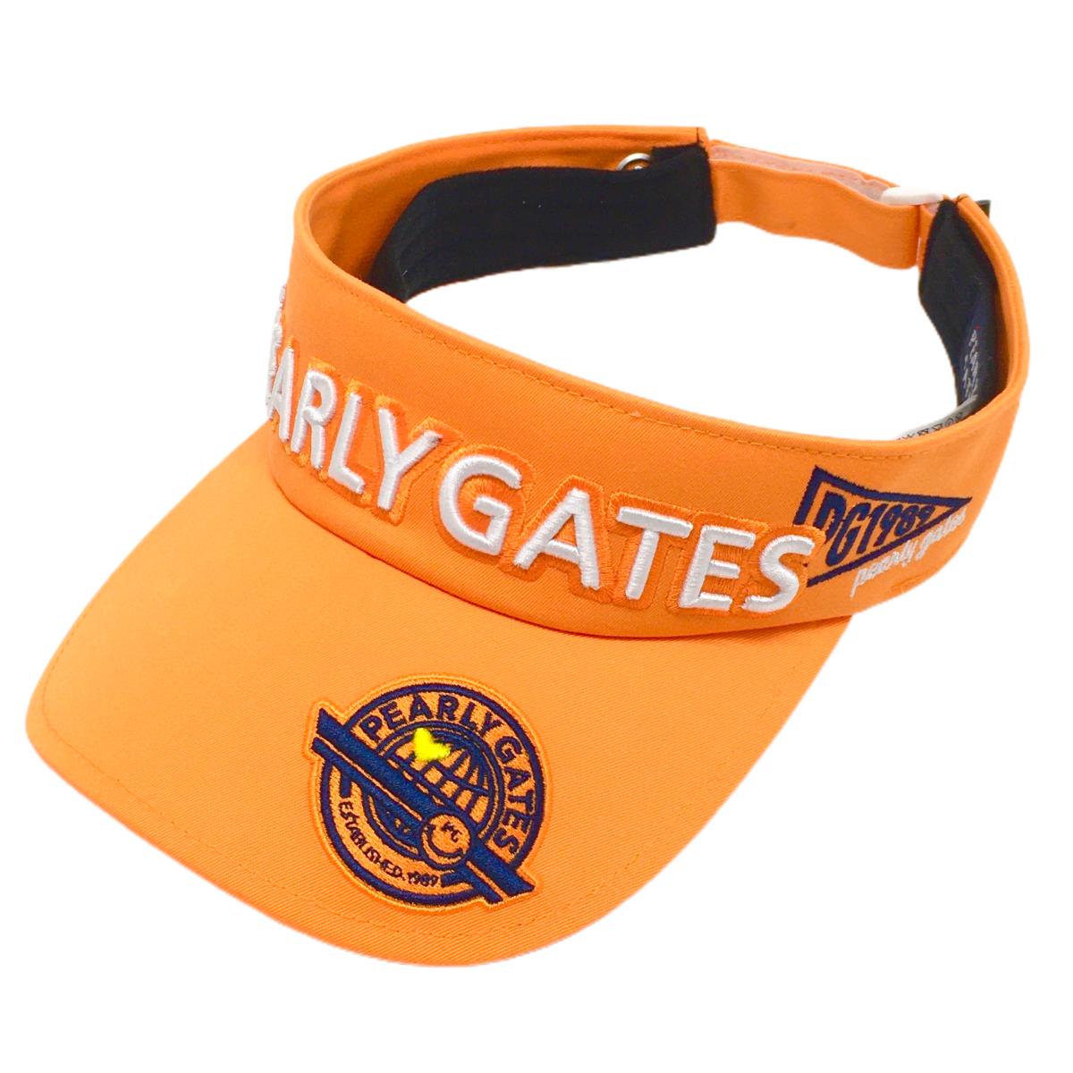 【超美品】パーリーゲイツ サンバイザー オレンジ×ネイビー つば裏ボーダー FR   ゴルフウェア PEARLY GATES