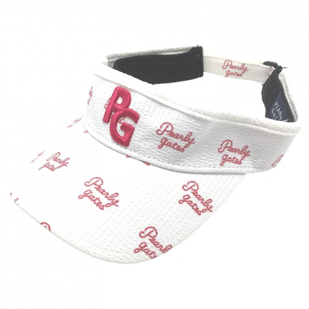 【超美品】パーリーゲイツ サンバイザー 白×ピンク ロゴ総柄 汗取りパッド FR   ゴルフウェア PEARLY GATES