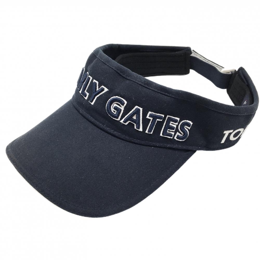 【美品】パーリーゲイツ サンバイザー ネイビー×白 ニコちゃん スマイル TOKYO つば裏ボーダー FR   ゴルフウェア PEARLY GATES