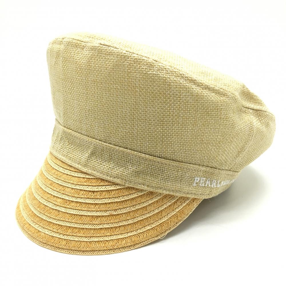 【新品】パーリーゲイツ キャスケット ベージュ×白 ストローハット ロゴ刺しゅう FR   ゴルフウェア PEARLY GATES
