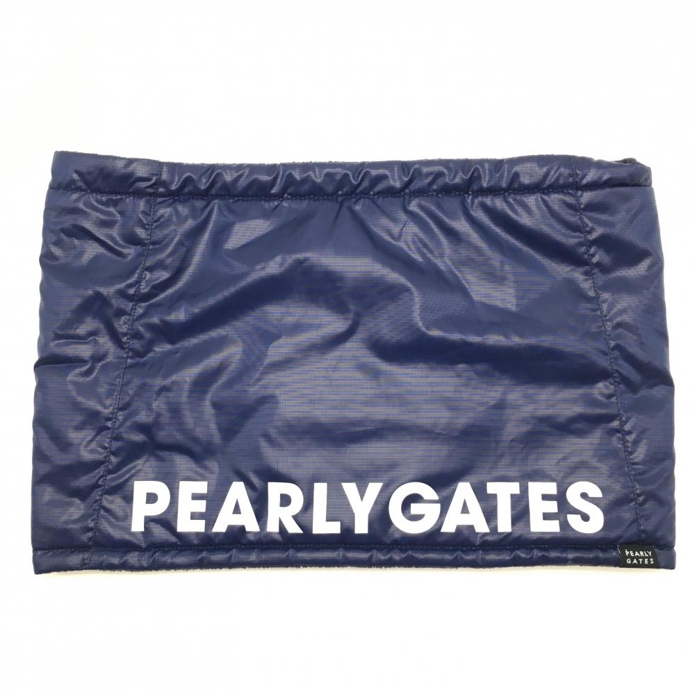 【超美品】パーリーゲイツ ネックウォーマー ネイビー 裏起毛 シリコンワッペン    ゴルフウェア PEARLY GATES