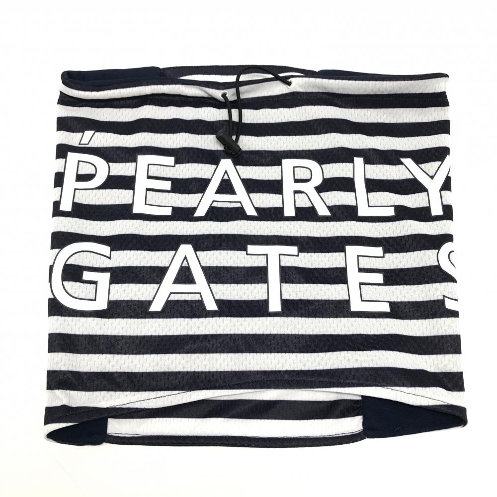 【超美品】パーリーゲイツ ネッククーラー 白×ネイビー ボーダー ビッグロゴ ドローコード FR   ゴルフウェア PEARLY GATES