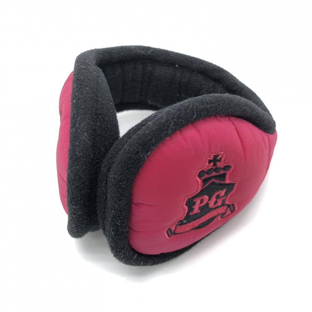 【美品】パーリーゲイツ イヤーマフ 耳当て ピンク×黒 内側フリース ロゴ刺しゅうゴルフ PEARLY GATES