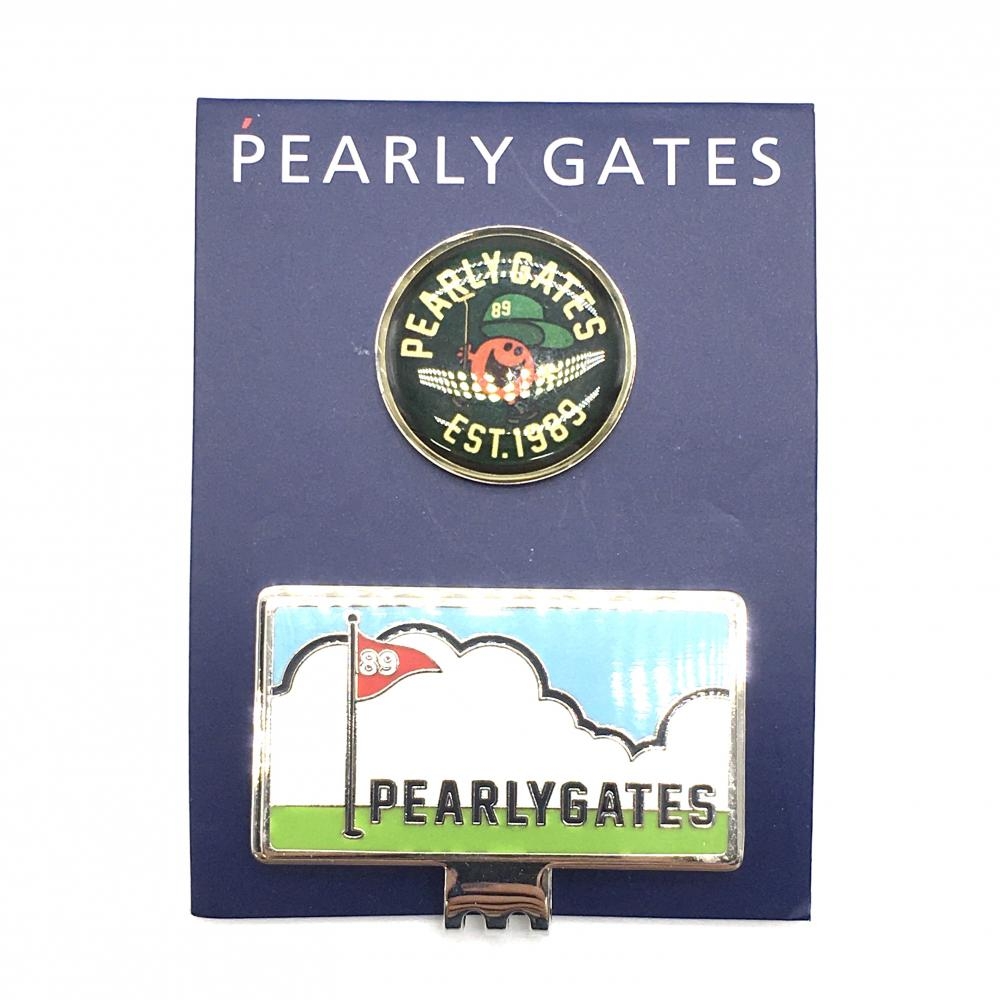 【超美品】パーリーゲイツ マグネット式クリップマーカー 白×グリーン ミスターメンリトルミスゴルフ PEARLY GATES