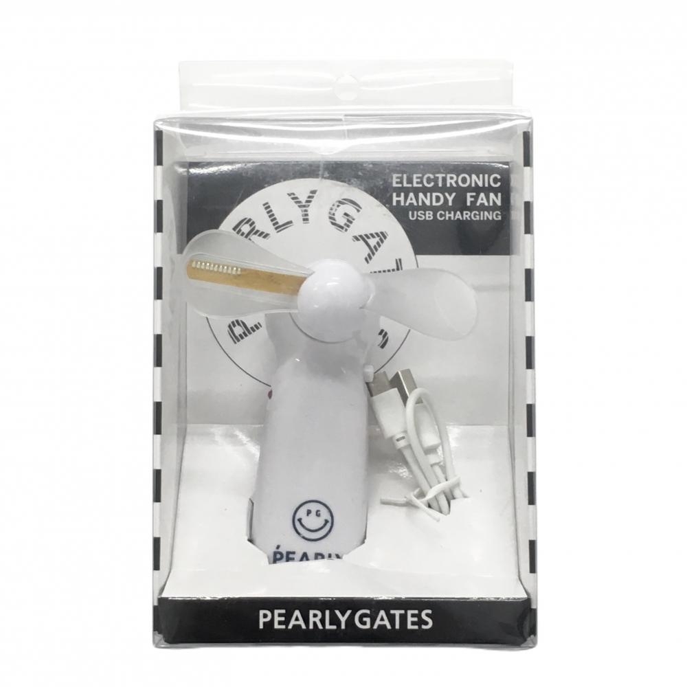 【美品】パーリーゲイツ ハンディファン 白 ロゴLED 扇風機 ニコちゃん スマイル 動作確認済 ゴルフ PEARLY GATES