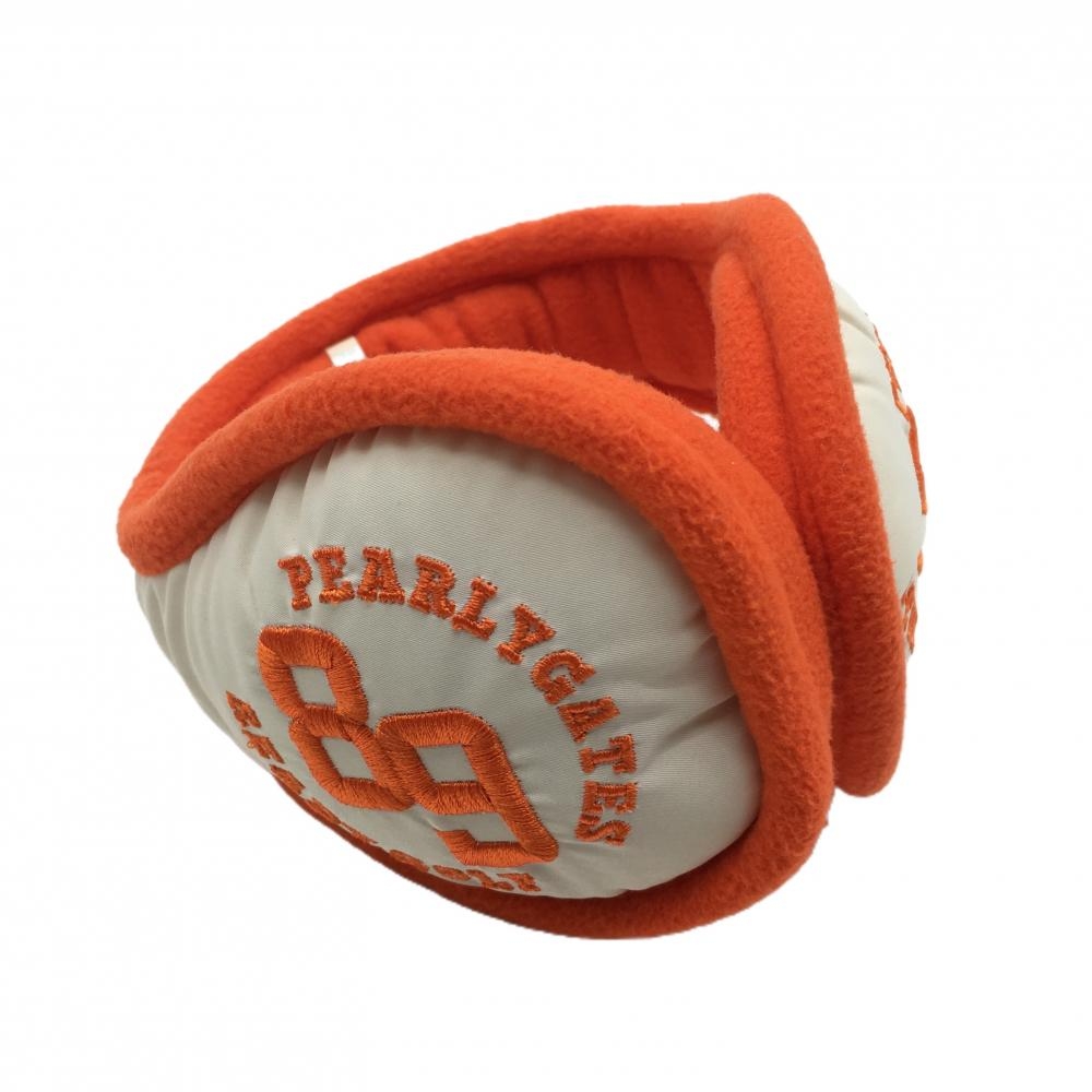【美品】パーリーゲイツ イヤーマフ 白×オレンジ 内側起毛  ゴルフ PEARLY GATES