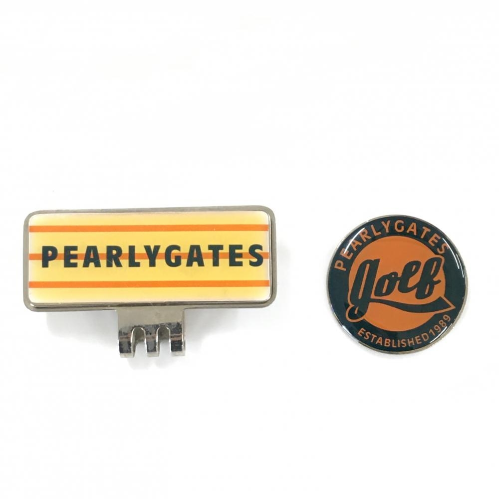 パーリーゲイツ マグネット式クリップマーカー オレンジ×黒 ロゴ ゴルフ PEARLY GATES