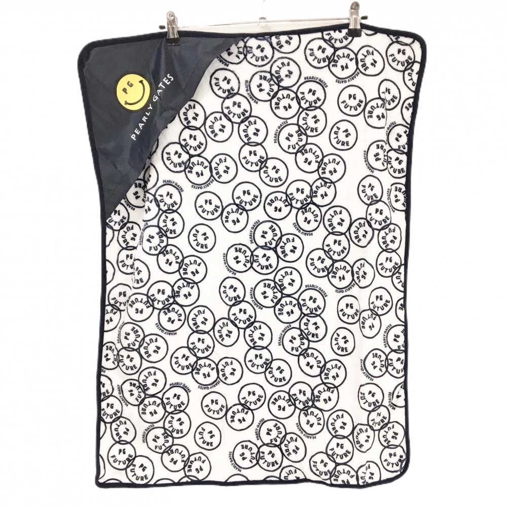 【未使用品】パーリーゲイツ ブランケット 白×ネイビー ニコちゃん総柄 スマイル 非売品 ノベルティ ゴルフ PEARLY GATES