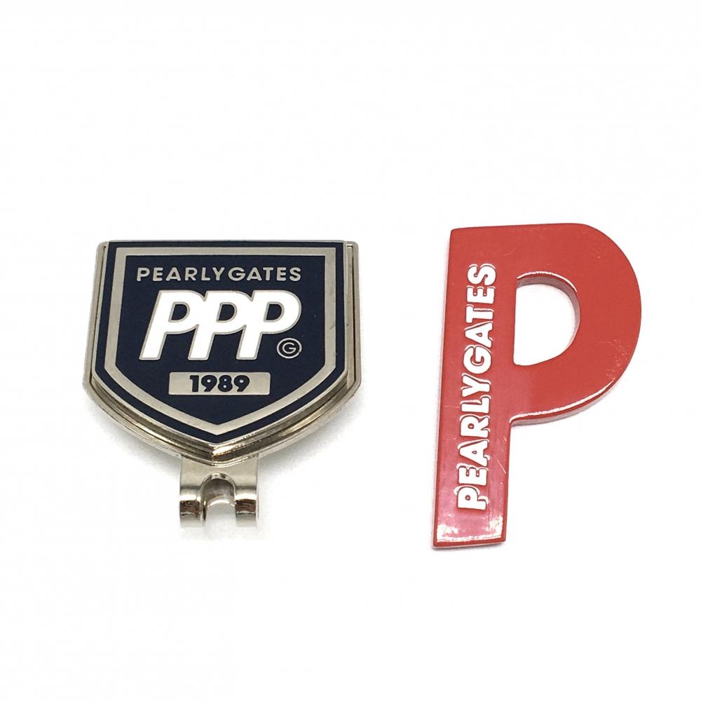 【超美品】パーリーゲイツ マグネット式クリップマーカー ネイビー×レッド ロゴ ゴルフ PEARLY GATES