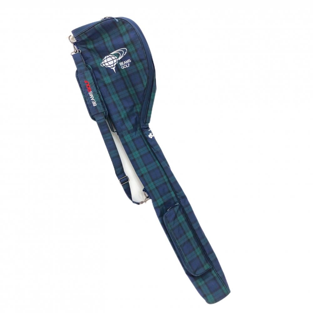ビームスゴルフ クラブケース ネイビー×グリーン チェック ロゴ刺しゅう ショルダーストラップ付 ゴルフ BEAMS GOLF