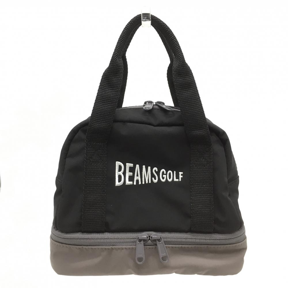 【美品】ビームスゴルフ 二層式保冷カートバッグ 黒×グレー バイカラー 内ポケット付ゴルフ BEAMS GOLF