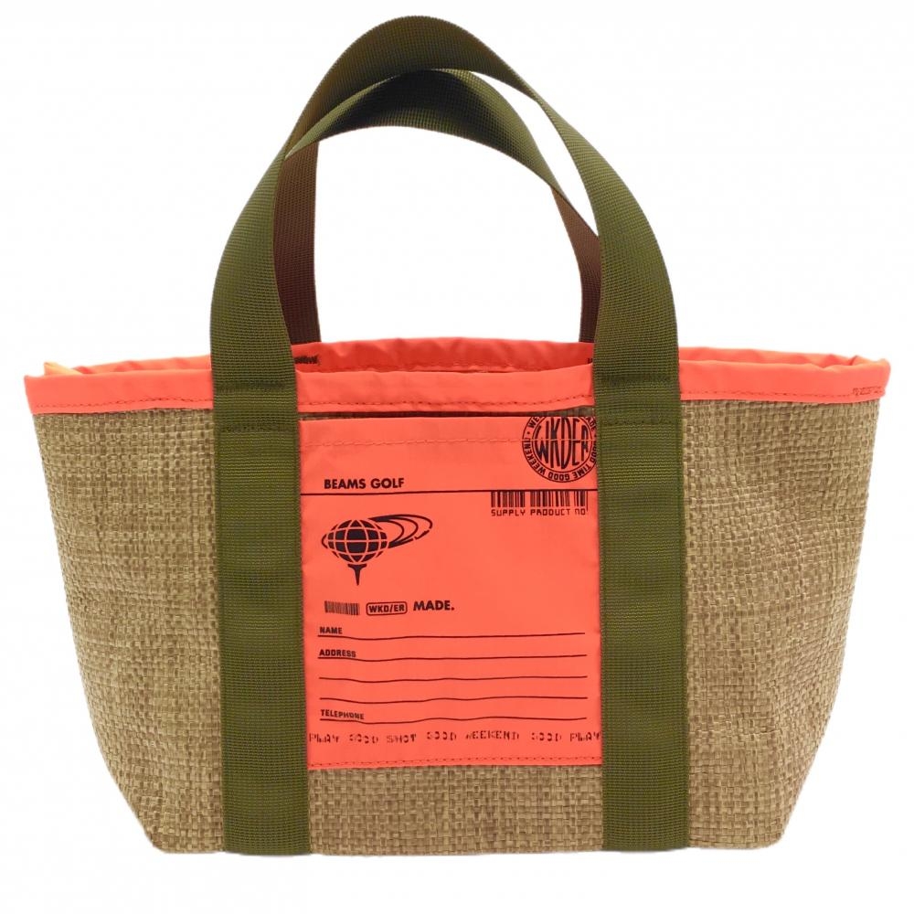 【超美品】ビームスゴルフ×WEEKEND(ER) カートバッグ ブラウン×オレンジ ロゴプリント ゴルフ BEAMS GOLF