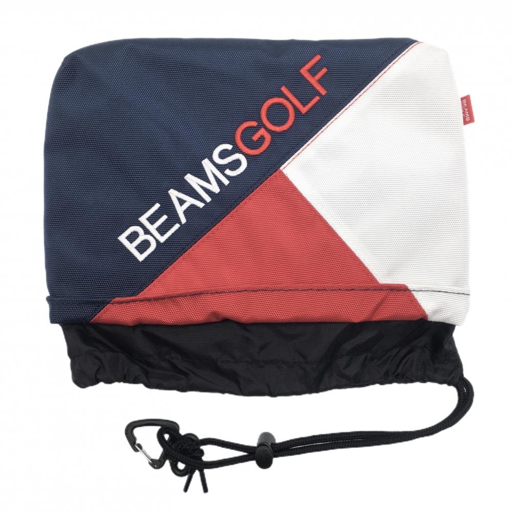 【超美品】ビームスゴルフ アイアンカバー ネイビー×レッド カラビナ付 ヘッドカバーゴルフ BEAMS GOLF