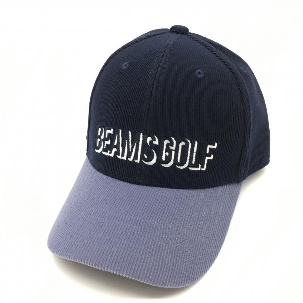 【超美品】ビームスゴルフ キャップ ネイビー×グレー コーデュロイ ロゴ刺しゅう (57-59cm) ゴルフウェア BEAMS GOLF 画像