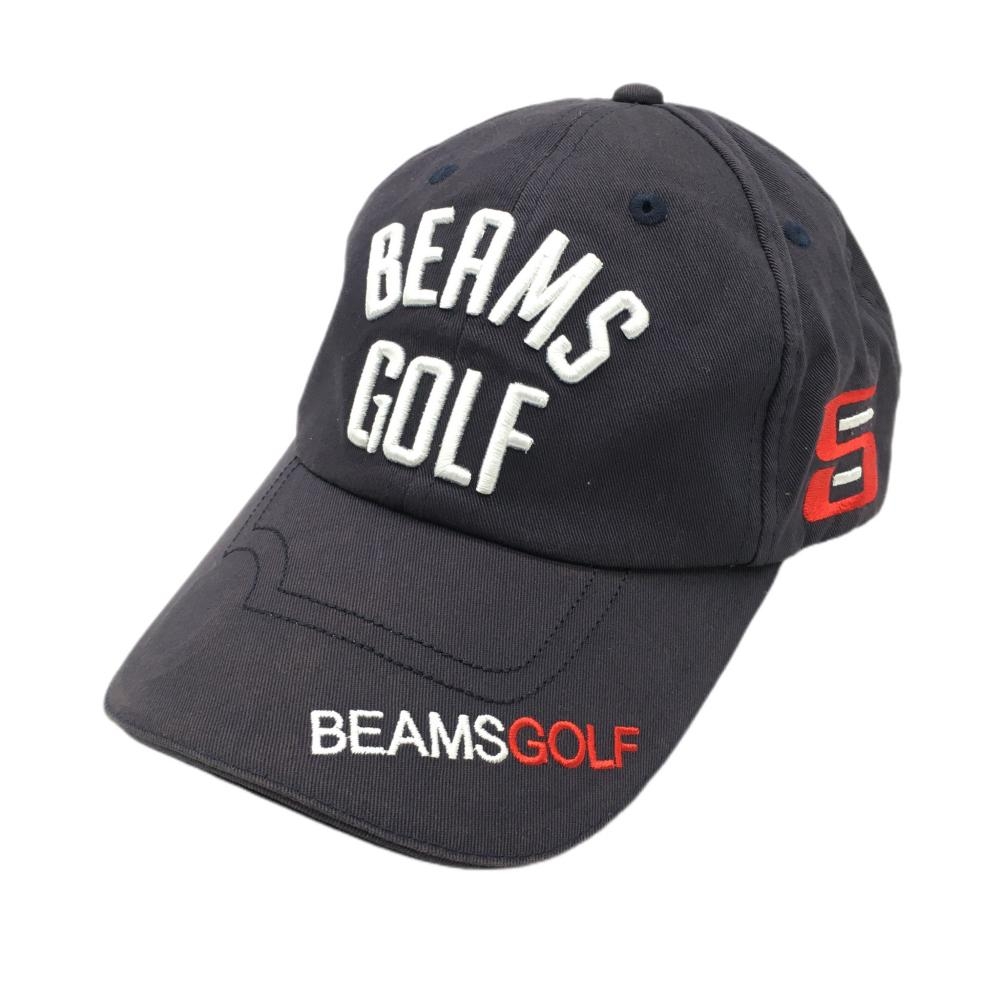 ビームスゴルフ キャップ ネイビー×白 ロゴ刺しゅう 色褪せ、額汚れ小、マグネットマーカーなし ゴルフウェア BEAMS GOLF 画像