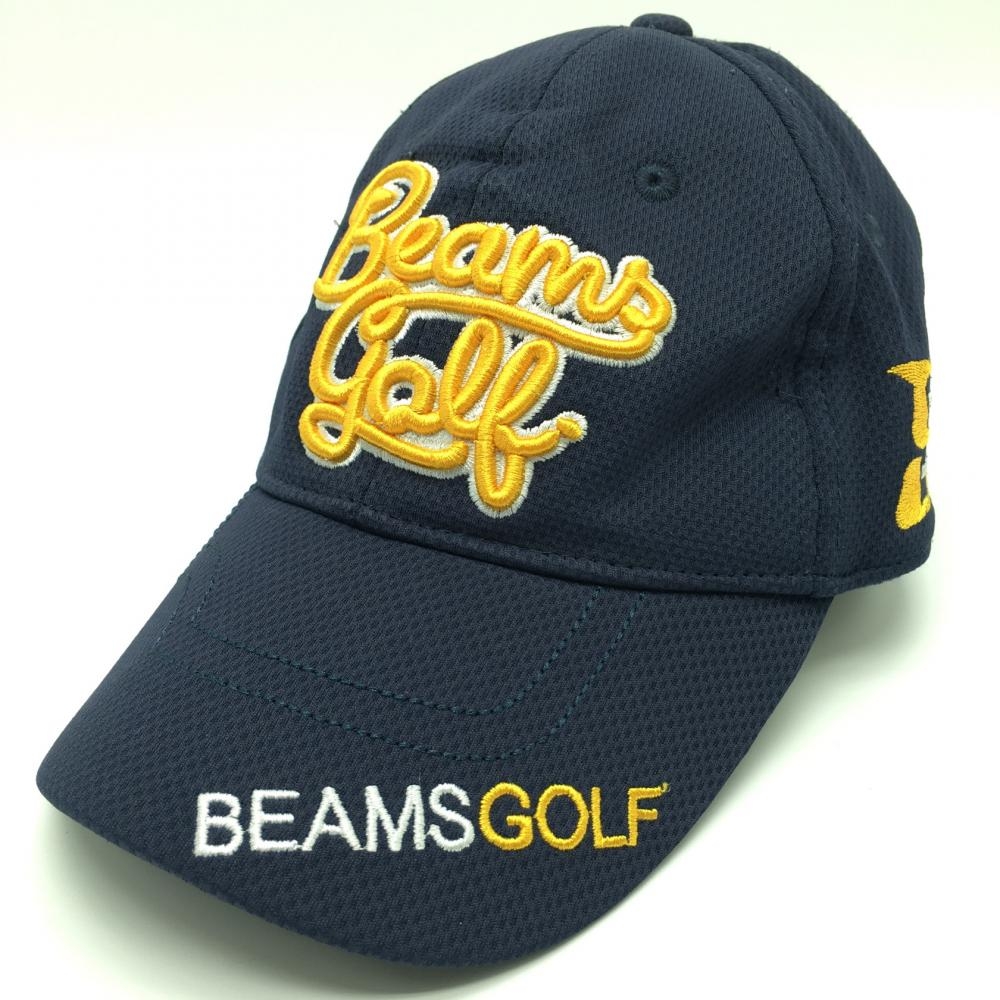 【美品】ビームスゴルフ キャップ ネイビー×イエロー 刺しゅう複数  ゴルフウェア BEAMS GOLF