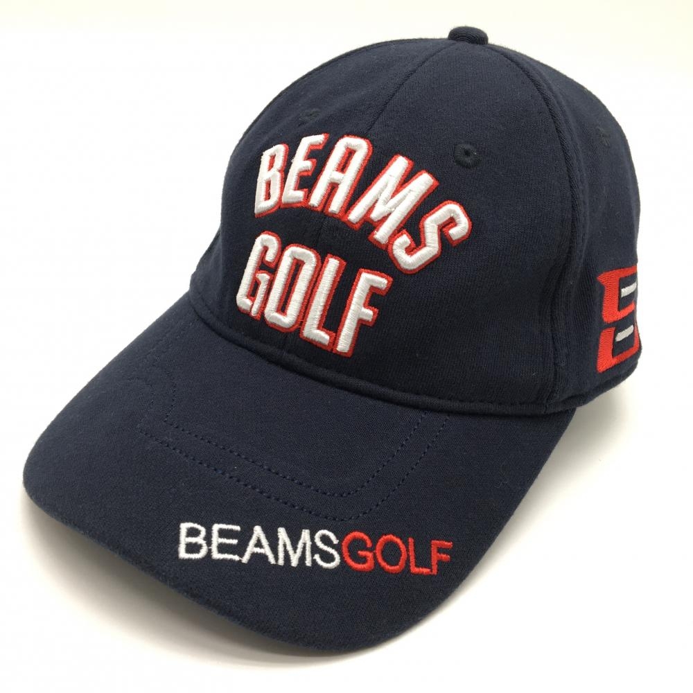 【美品】ビームスゴルフ キャップ ネイビー×レッド ロゴ刺しゅう  ゴルフウェア BEAMS GOLF