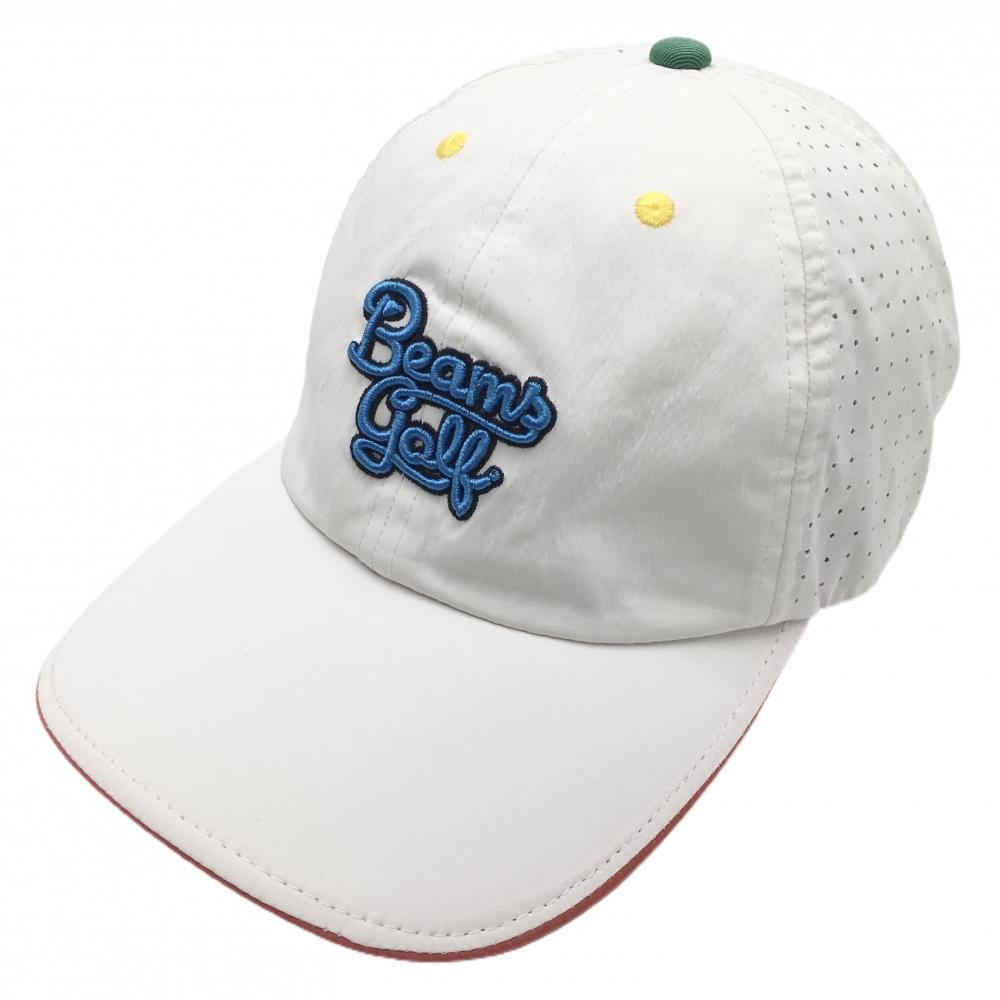 ビームスゴルフ メッシュキャップ 白×ブルー パンチング穴  ゴルフウェア BEAMS GOLF
