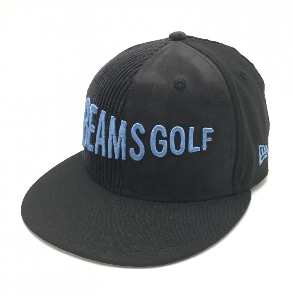【美品】ビームスゴルフ×ニューエラ フラットキャップ 黒×ライトブルー 一部コーデュロイ  ゴルフウェア BEAMS GOLF