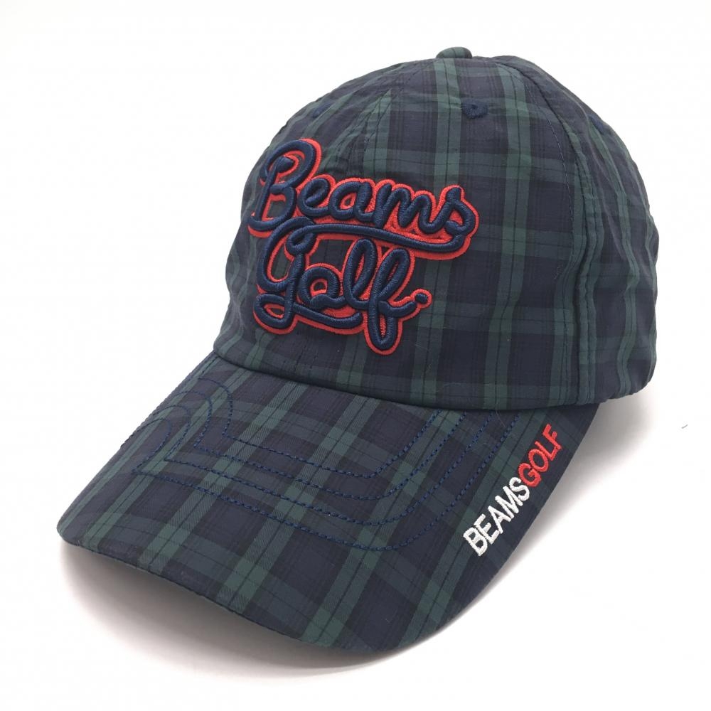 ビームスゴルフ キャップ ネイビー×グリーン チェック マーカー無  ゴルフウェア BEAMS GOLF