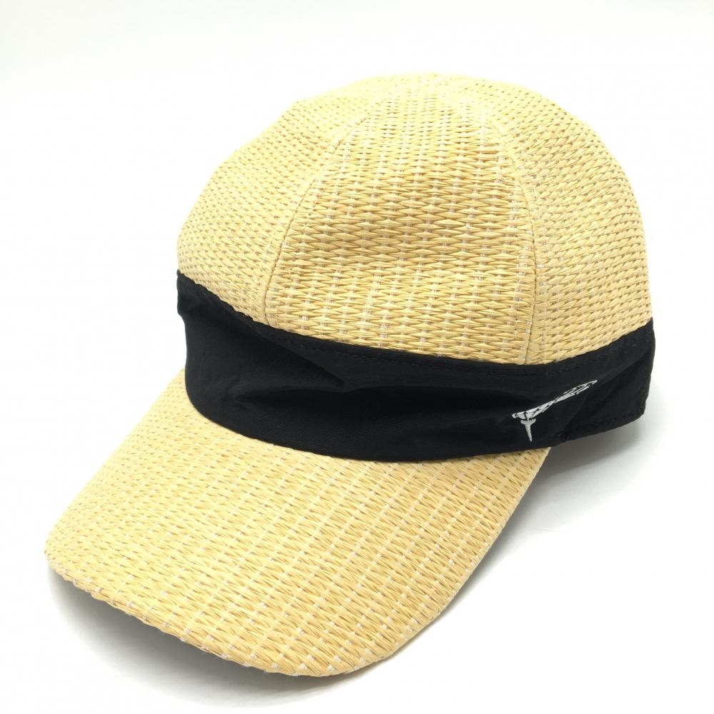 ビームスゴルフ キャップ　イエロー系×黒 麦わら調 ロゴ刺しゅう 裏地付き 56-58cm   ゴルフウェア BEAMS GOLF