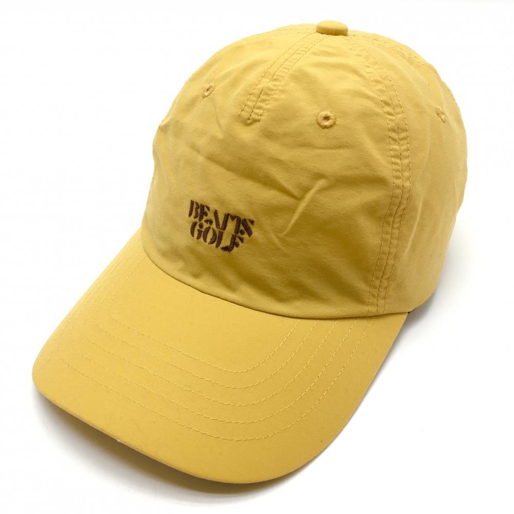 【美品】ビームスゴルフ キャップ マスタードイエロー×ブラウン ロゴ刺しゅう 57-59cm   ゴルフウェア BEAMS GOLF
