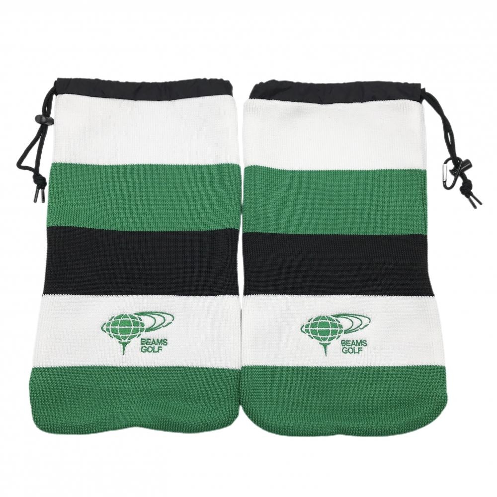【美品】ビームスゴルフ ニットシューズケース 白×黒×グリーン 太ボーダー ゴルフ BEAMS GOLF