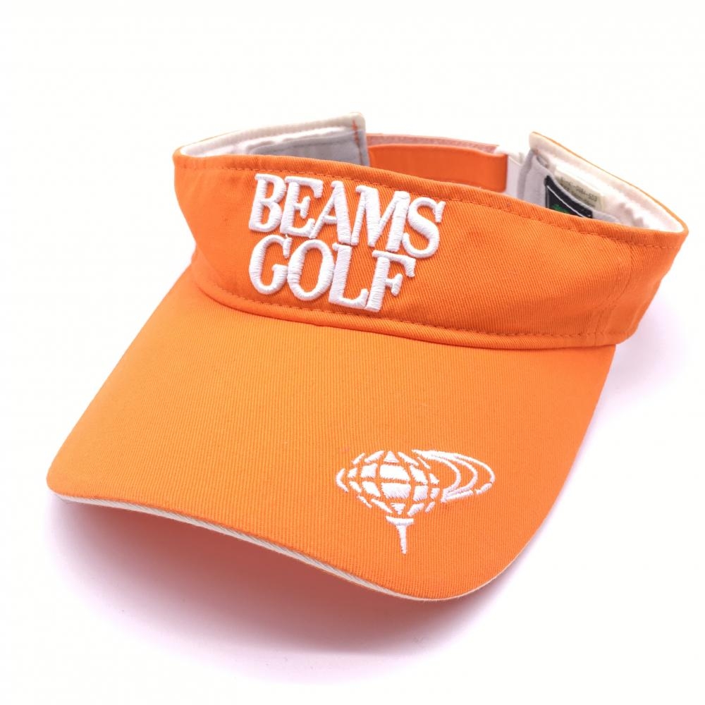 ビームスゴルフ サンバイザー オレンジ×白 立体ロゴ刺しゅう 内側汚れ 54㎝～56㎝  ゴルフウェア BEAMS GOLF