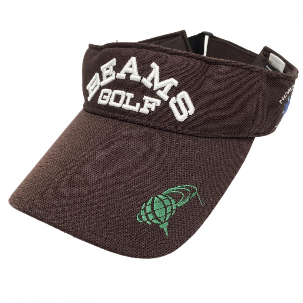 【美品】ビームスゴルフ サンバイザー ダークブラウン×白 フロント立体ロゴ  57㎝-59㎝   ゴルフウェア BEAMS GOLF