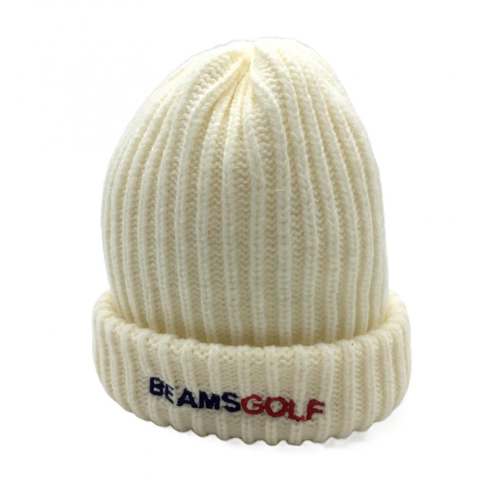 【超美品】ビームスゴルフ ニット帽 白 アクリル100％ ロゴ刺しゅう 56cm-58cm ゴルフウェア BEAMS GOLF 画像