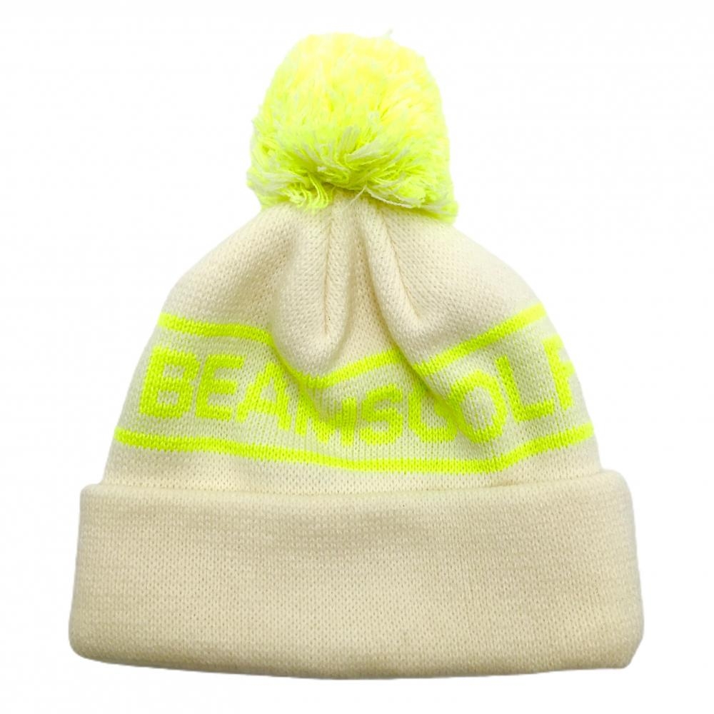ビームスゴルフ ニット帽 アイボリー×ライトグリーン ボンボン付き ウール混 57-59cm   ゴルフウェア BEAMS GOLF