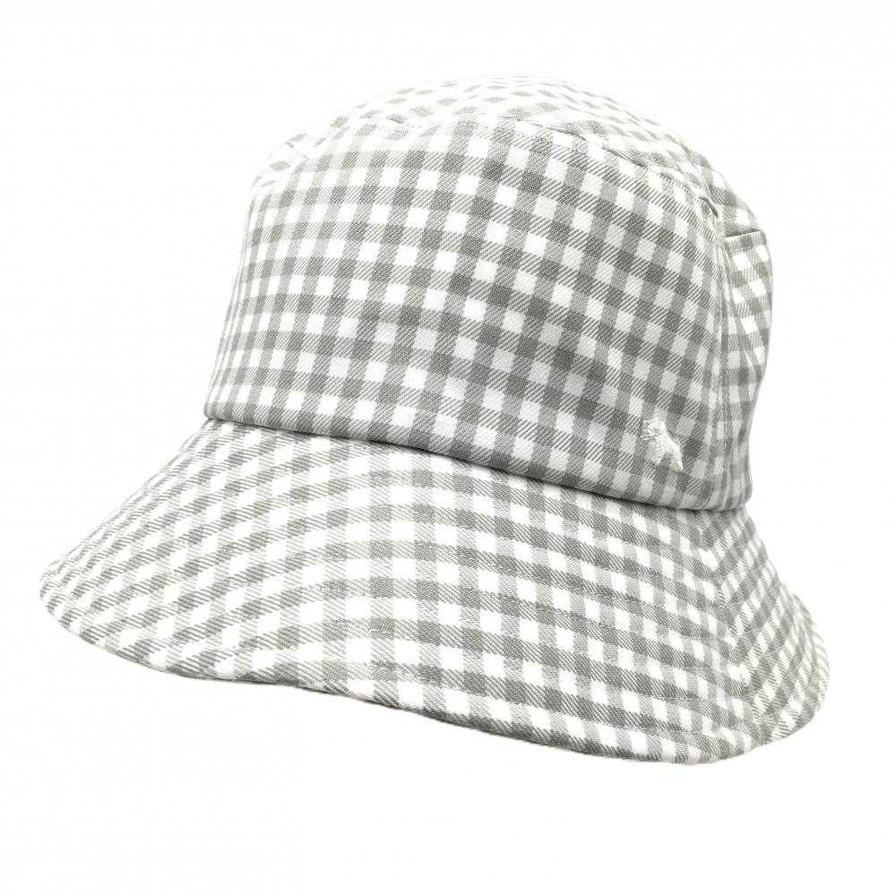 【超美品】ヒールクリーク バケットハット 白×グレー チェック 40  ゴルフウェア Heal Creek