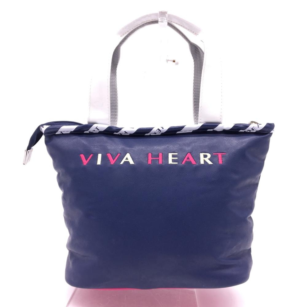 【美品】VIVA HEART ビバハート カートバッグ ネイビー×白 内ポケット付 ロゴ刺しゅう ゴルフ 画像