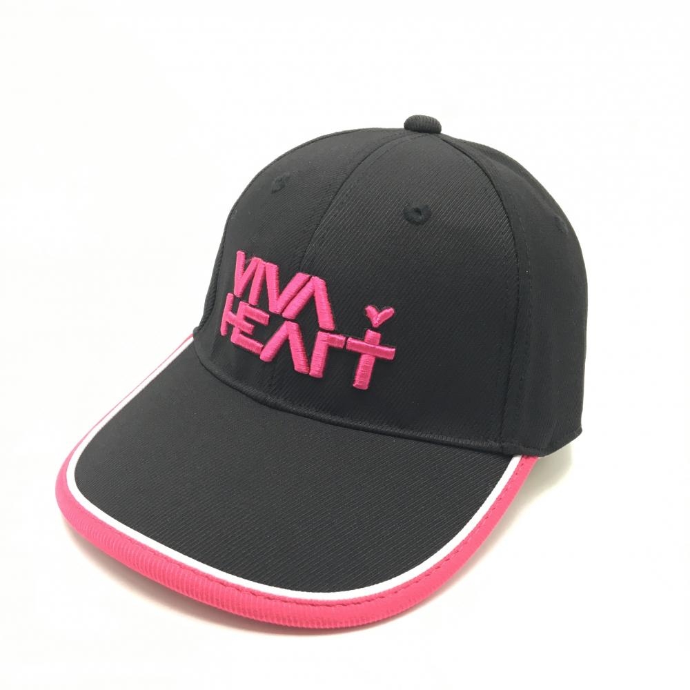 【超美品】ビバハート キャップ 黒×ピンク 立体ロゴ 40   ゴルフウェア VIVA HEART