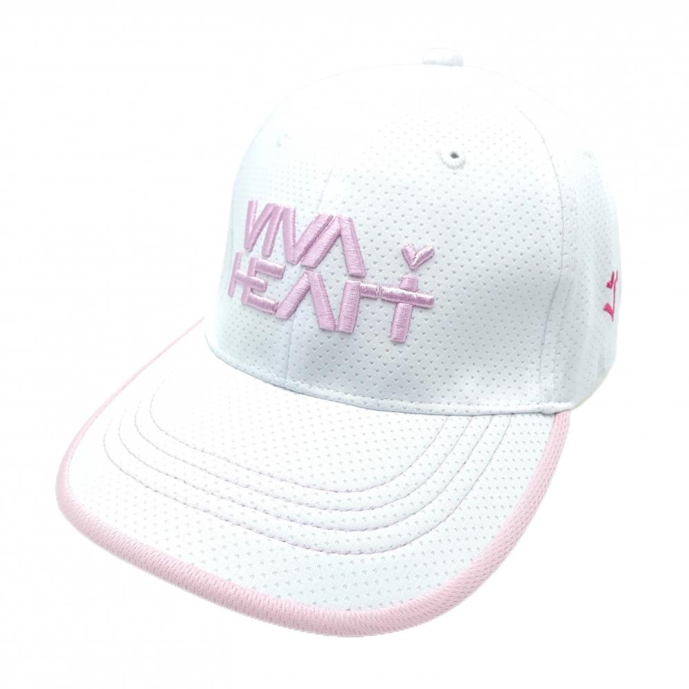 【超美品】ビバハート キャップ 白×ピンク 地模様 ロゴ刺しゅう  40   ゴルフウェア VIVA HEART