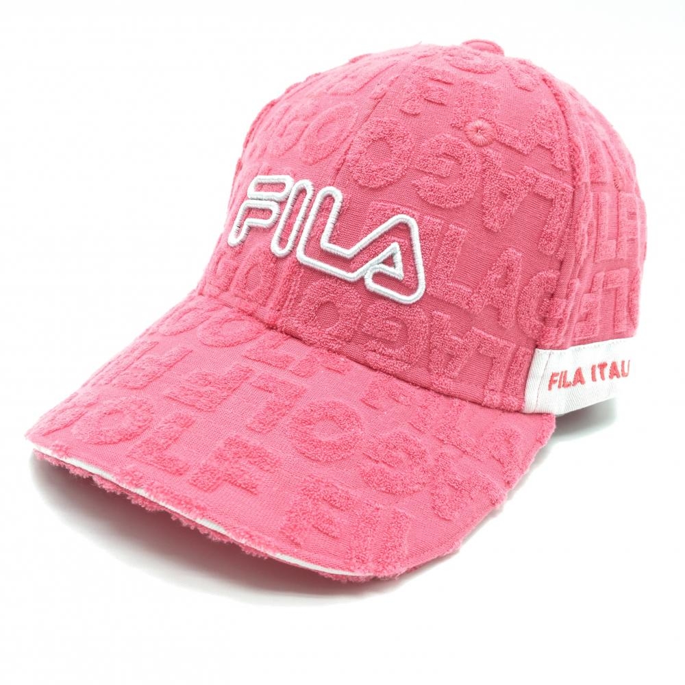 【新品】フィラゴルフ キャップ ピンク ロゴ地模様 パイル地 F   ゴルフウェア FILA GOLF