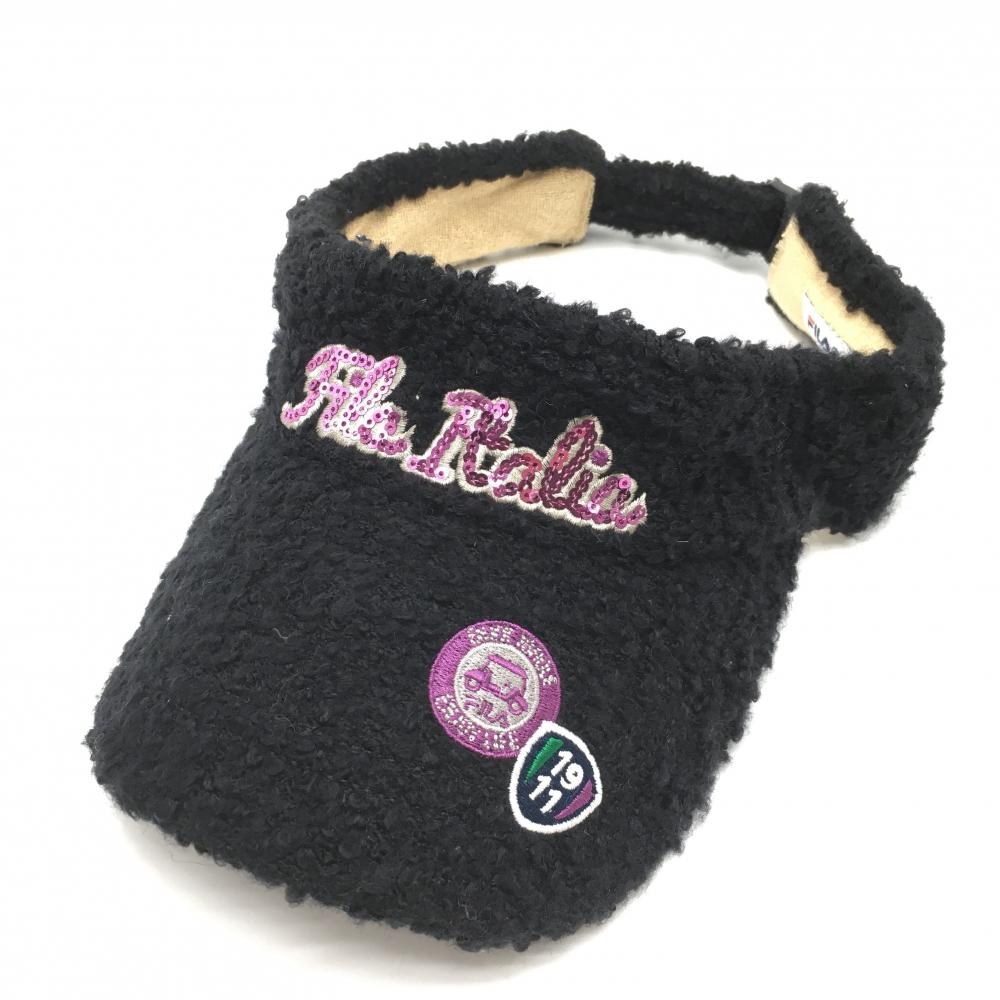 【美品】フィラゴルフ サンバイザー 黒×パープル スパンコール ボア調  ゴルフウェア FILA GOLF