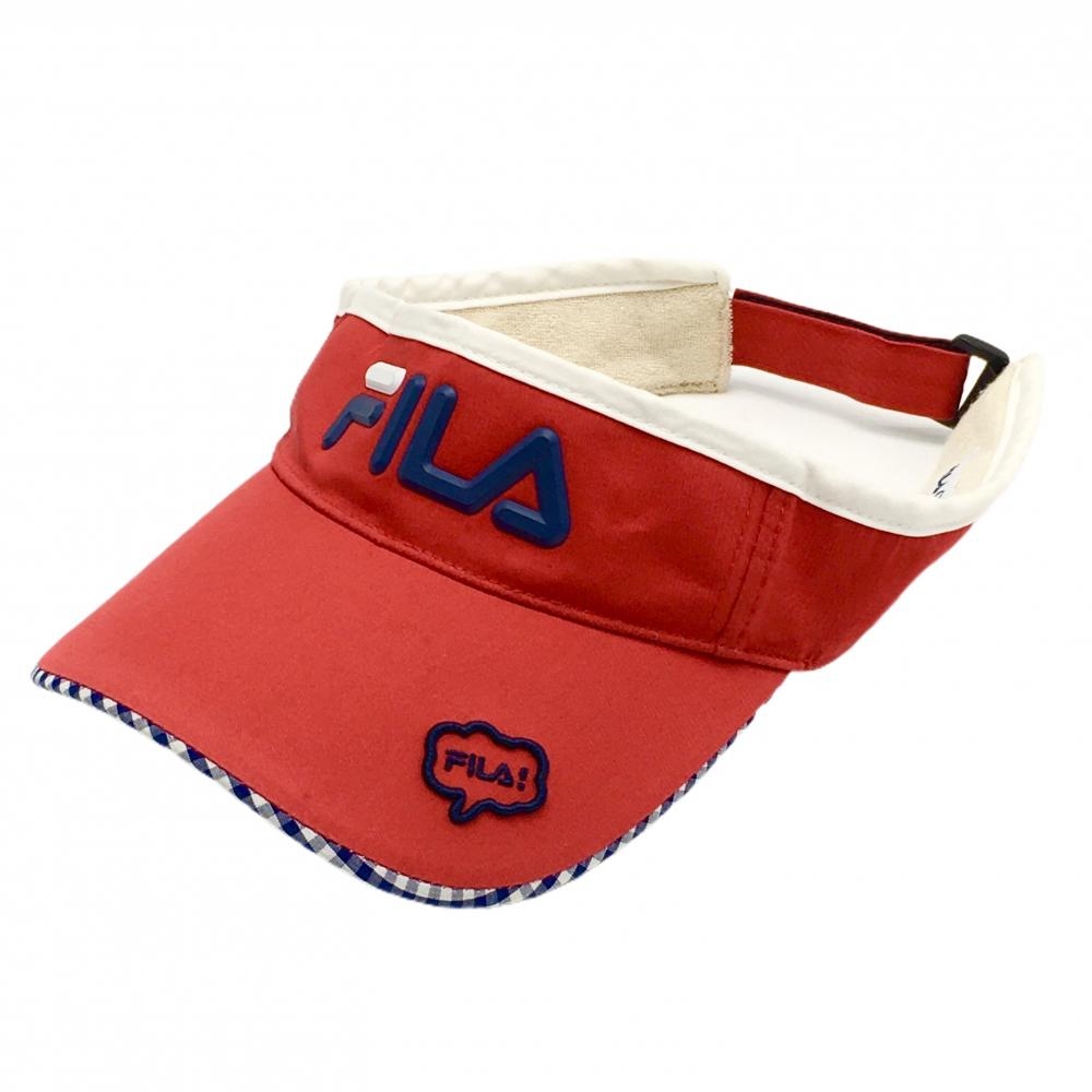 【美品】フィラゴルフ サンバイザー レッド×ネイビー 立体ロゴ つば裏ギンガムチェック  ゴルフウェア FILA GOLF