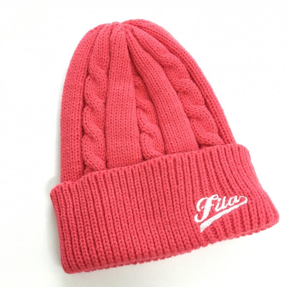 【新品】フィラゴルフ ニット帽 ピンク ロゴ刺しゅう F ゴルフウェア FILA GOLF