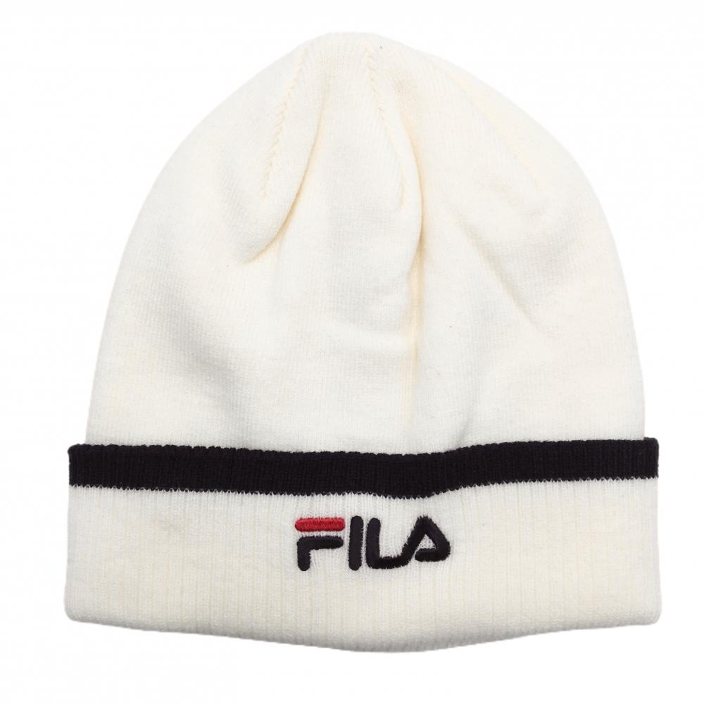 【超美品】フィラゴルフ ニット帽 白×ネイビー ロゴ刺しゅう 表記なし  ゴルフウェア FILA GOLF