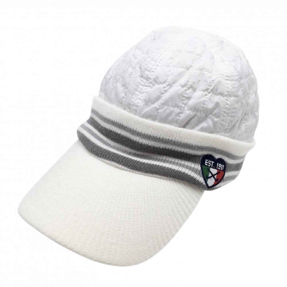 フィラゴルフ つば付ニット帽 白×グレー 異素材   ゴルフウェア FILA GOLF