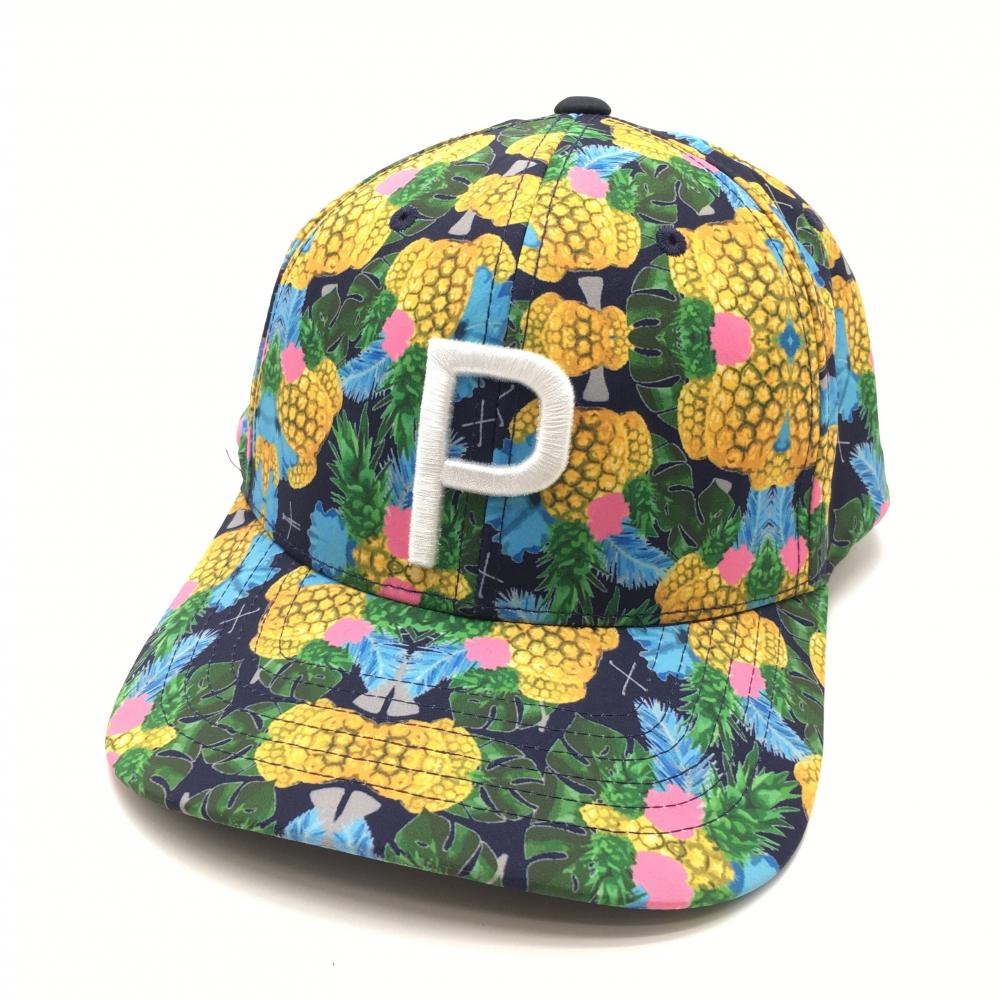【超美品】プーマ キャップ マルチカラー トロピカル総柄 立体ロゴ刺しゅう PATENT ONE SIZE FITS ALL ゴルフウェア PUMA
