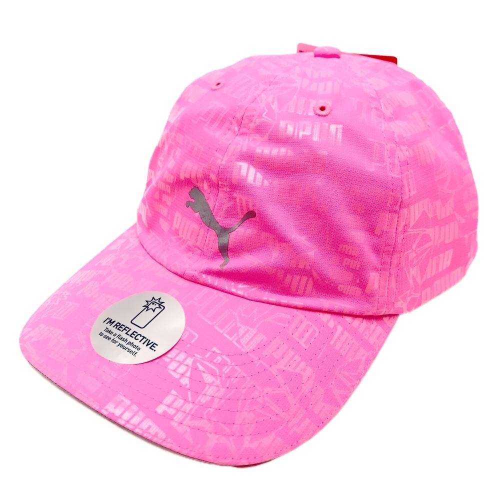 【新品】プーマ キャップ ピンク ロゴ総柄地模様 AD(57-60cm)   ゴルフウェア PUMA