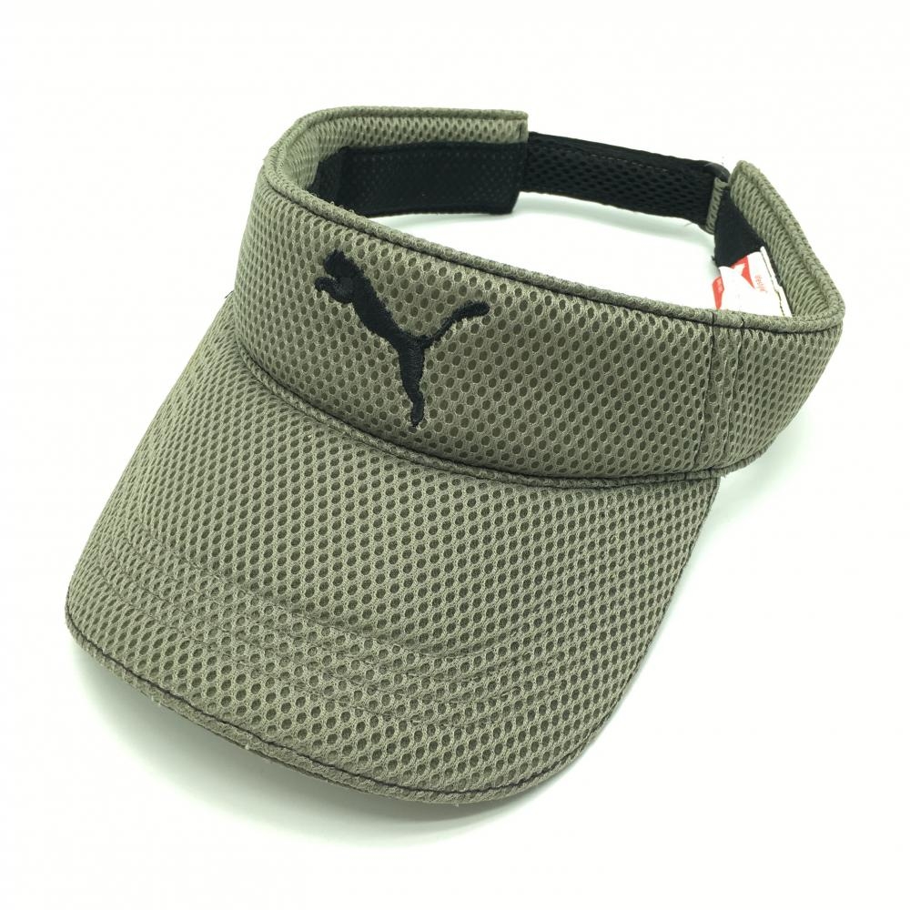【美品】プーマ メッシュサンバイザー カーキ ロゴ黒 One Size Fits All  ゴルフウェア PUMA